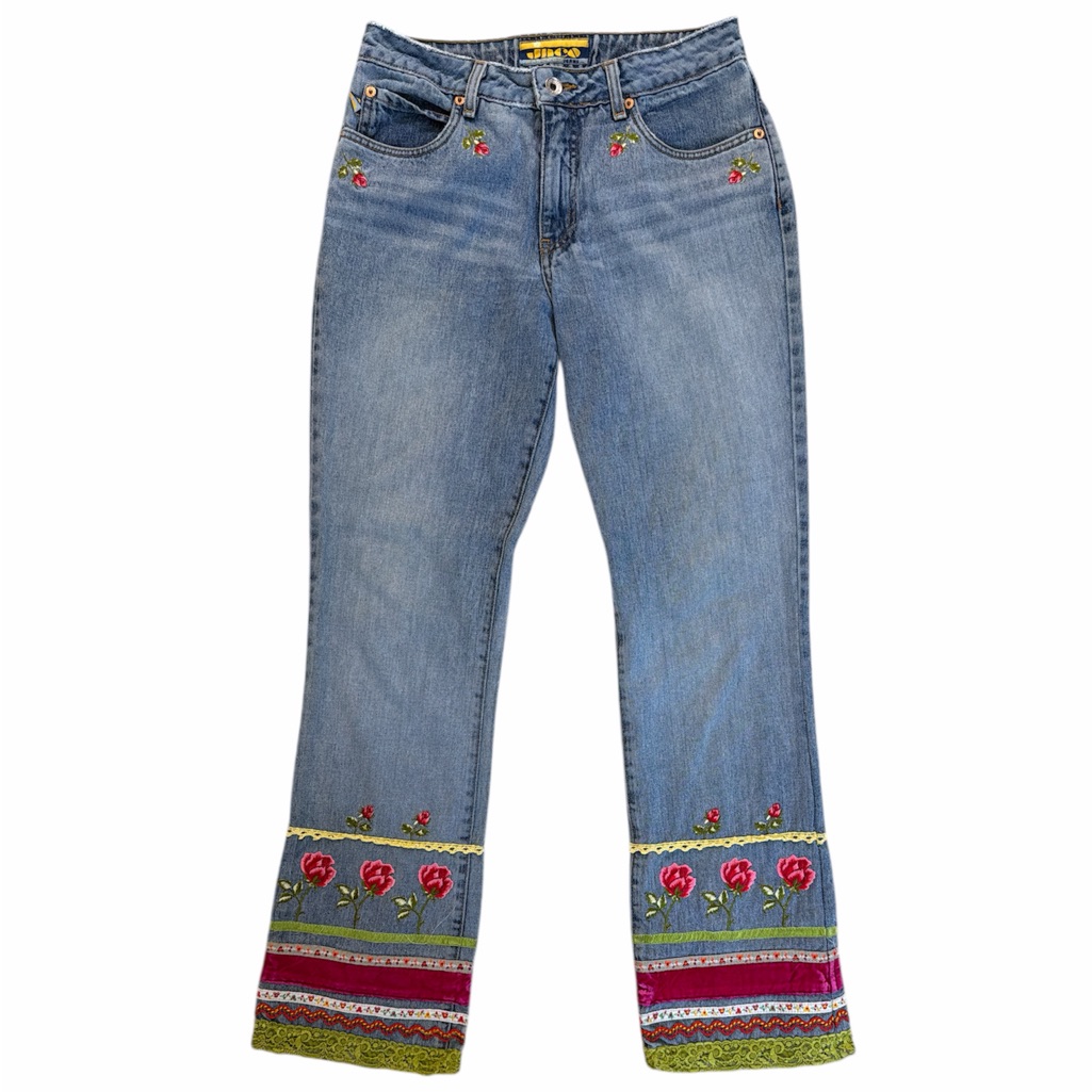 Flawed:Rare Jnco Girlie Stuff Vintage Patched Embroidery Floral Blue Cotton Jean